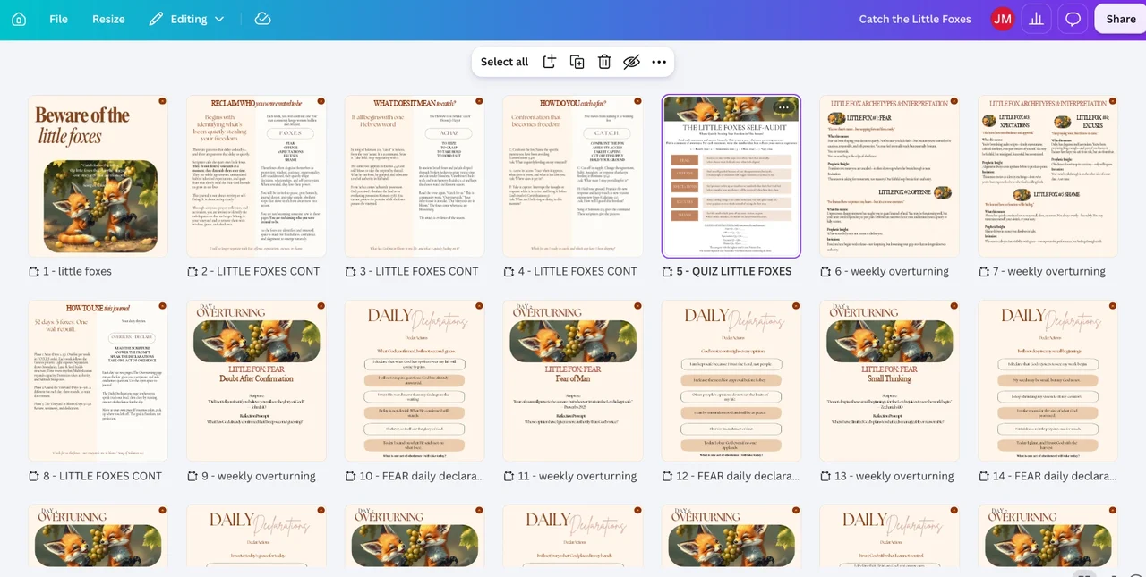 Catch the Little Foxes journal pages in Canva